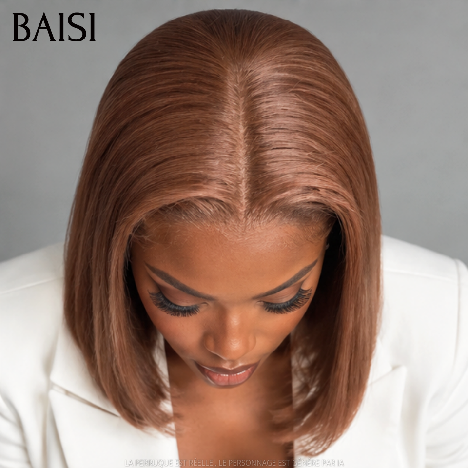 BAISI 1 Castanho mel 30# 125€ ( 4*4 com cordão ) recomendado ou 3 perucas bob liso para revenda 200€ renda 2X6 8 polegadas em cor Bordeaux 99J# e Castanho 4/27# e Mel 1BT30# 100% cabelo humano verdadeiro FR38