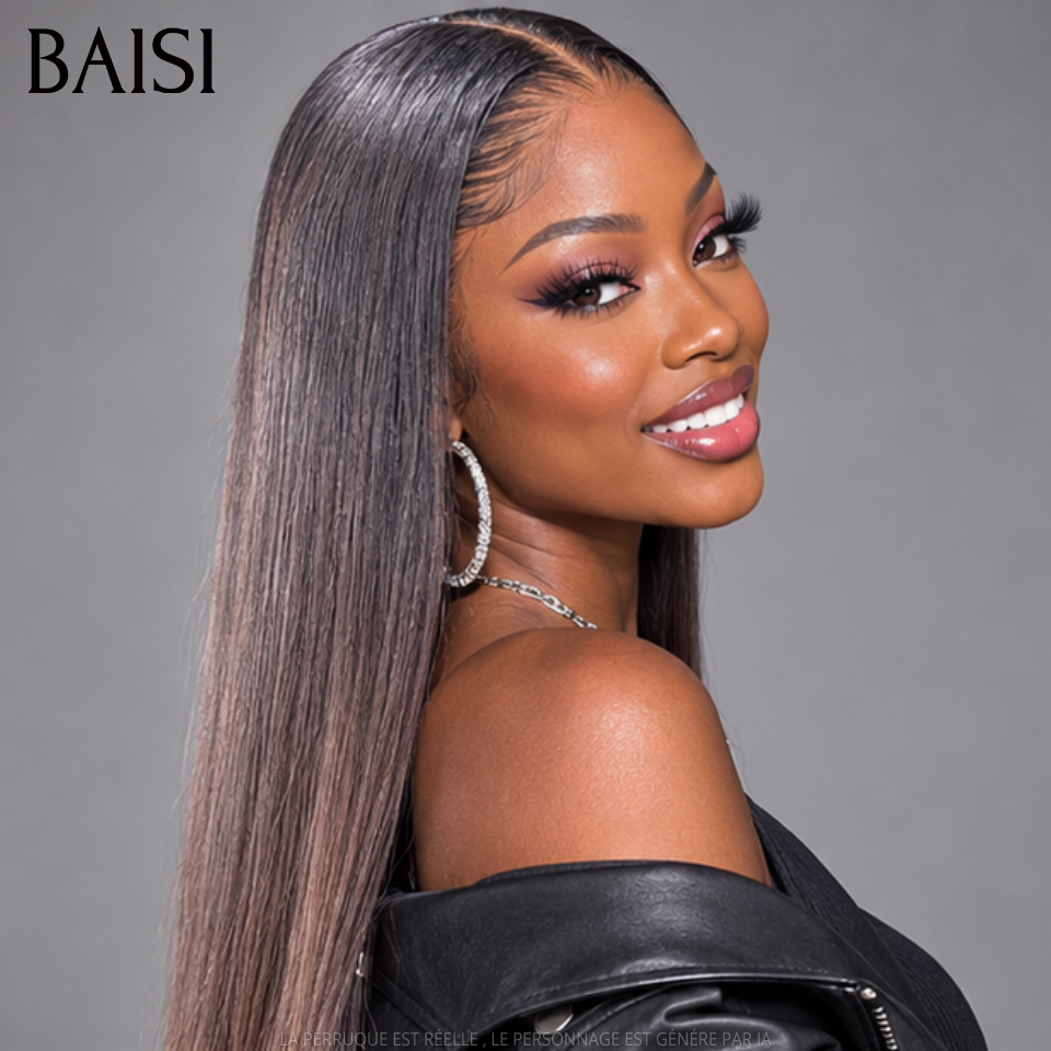 BAISI Sans Colle 13X4 HD lace frontal Perruque Promo pour revendre long lisse marron 1BT4# Invisible HD lace 100% Raw Hair en 100% vrais cheveux humains
