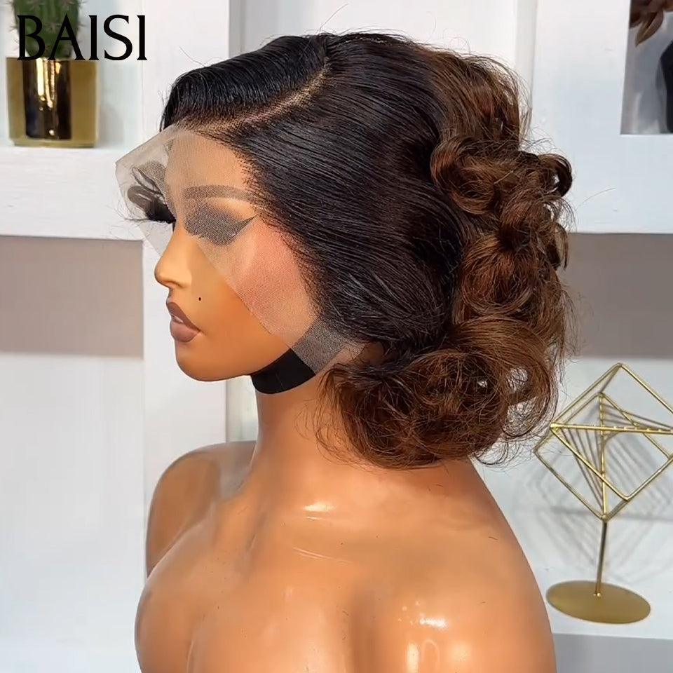 BAISI Perruque 13X4 Pixie Egg Curls Raie sur le côté 1BT4# 86€ en 100% Cheveux Humains