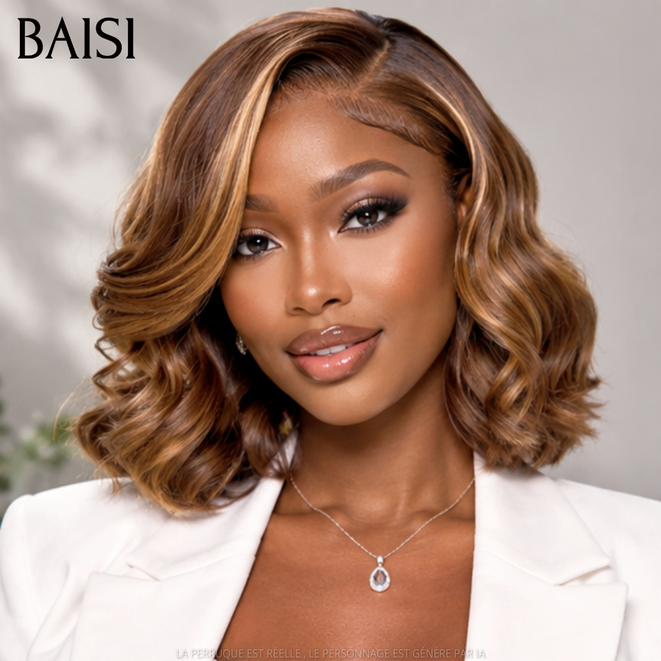BAISI Perruque Lisse Bob 13x4 Lace 12 Pouces 78€ en couleur Marron Mixte Miel En 100% Vrais Cheveux Humains FR38