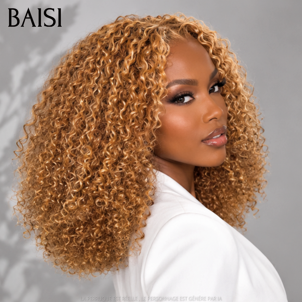 BAISI Closure Lace Perruque Curly Couleur Miel Doré P4-30 Disponible en 12Pouces ou 14Pouces ou 18Pouces Beaucoup de Volume en 100% Cheveux humains