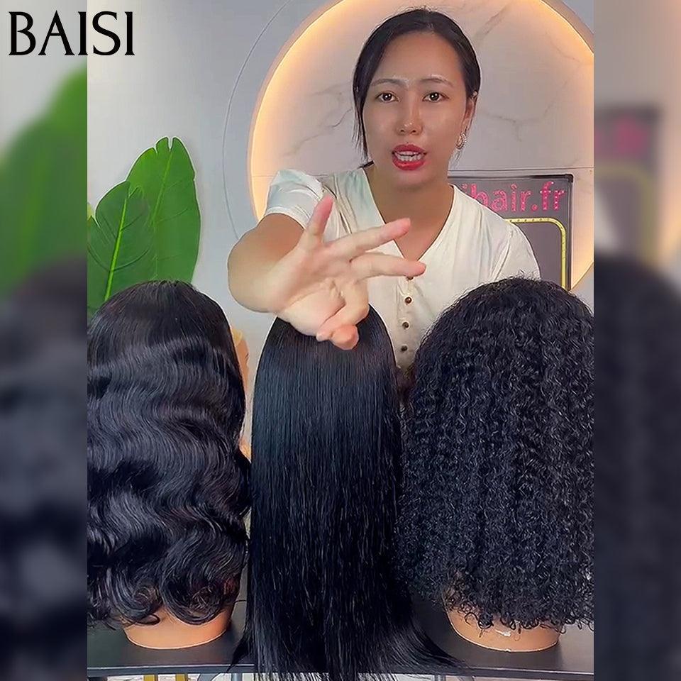 BAISI Lot de 3 perruques 4X4 lace 18 Pouces Lissse, curly et body wave en 100% vrais cheveux humains 199 euro FR38