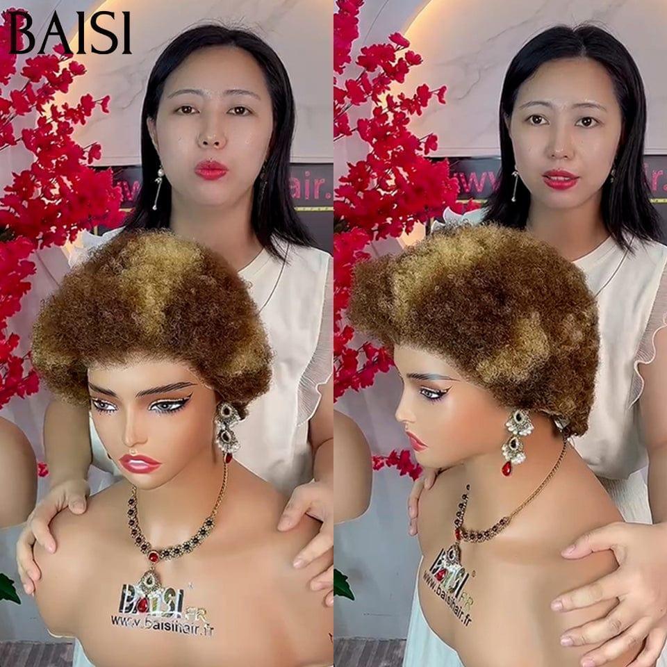 BAISI 13X4 lace perruque afro curl en Couleur Marron Mix miel 4#27# F-905 en 100% Vrais Cheveux Humains
