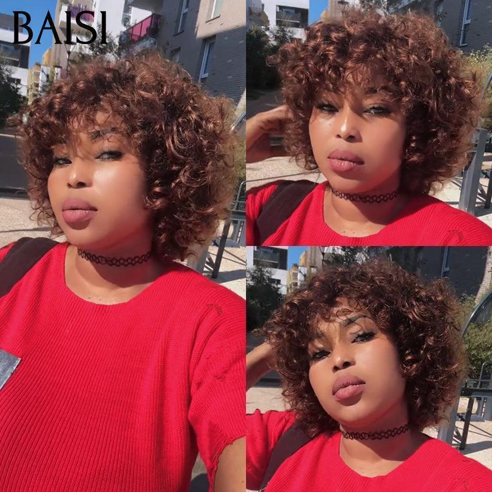 BAISI Peruca Encaracolada Ovo Onda Marrom 4 # € 75 em Cabelo 100% Humano