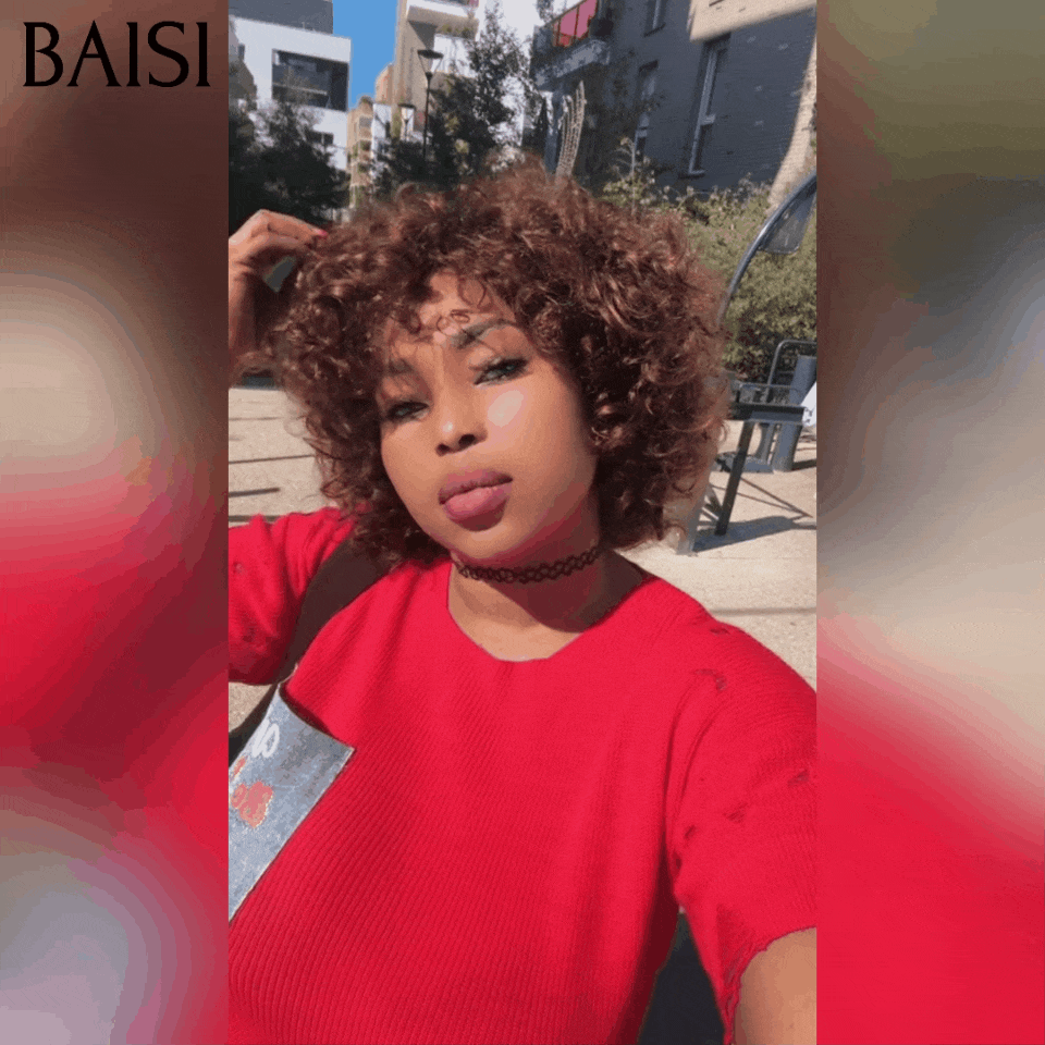 BAISI Peruca Encaracolada Ovo Onda Marrom 4 # € 75 em Cabelo 100% Humano