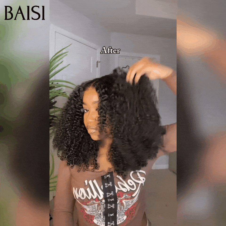 BAISI 13X4 perruque Afro Curly Wave avec 4C hairline 16 pouces naturel sans colle 300% densité plus de 20 ans d' utilisations 100% vrais cheveux humains B FR20