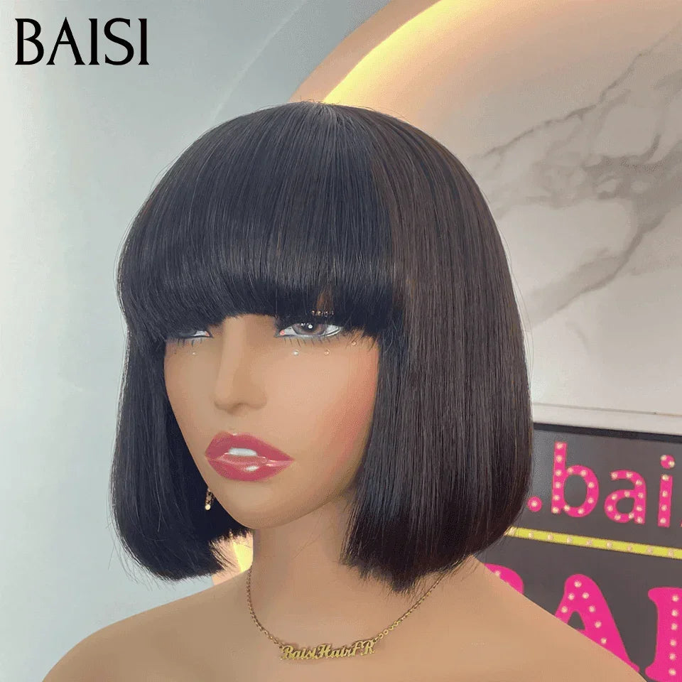BAISI Grande Promo 15A SDD BONE STRAIGHT 8 Pouces 68€ Perruques de Luxe 100% Vietnam Hair BOB LISSE AVEC FRANGE En 100% Cheveux Humains