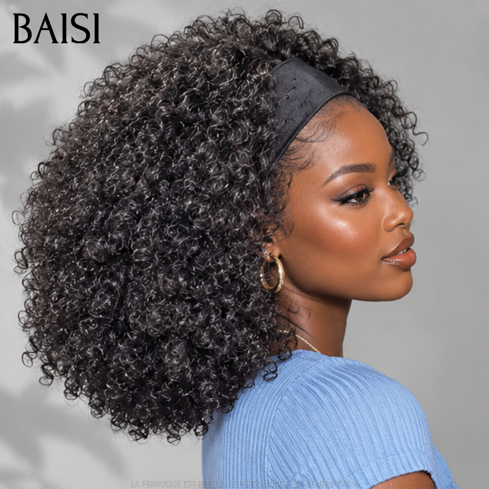 BAISI Perruque Bandeau BOB kinky curly 14 Pouces 400% Volume 159€ Fabriquée A La Machine sans Colle sans lace en 100% Cheveux Humains