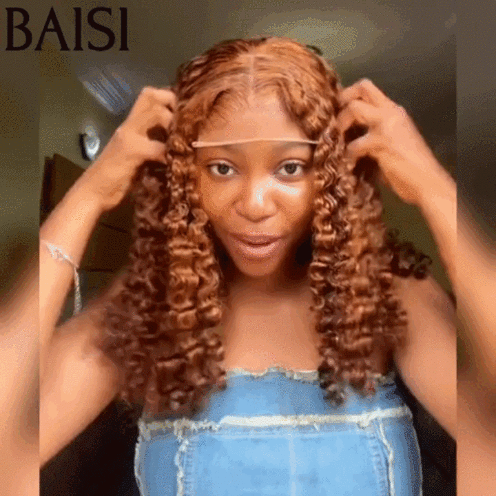 BAISI 4X4 Perruques de Luxe water Wave en Couleur 4# Marron double drawn mèches vièges volume 250% densité 14 Pouces en 100% Cheveux Humains