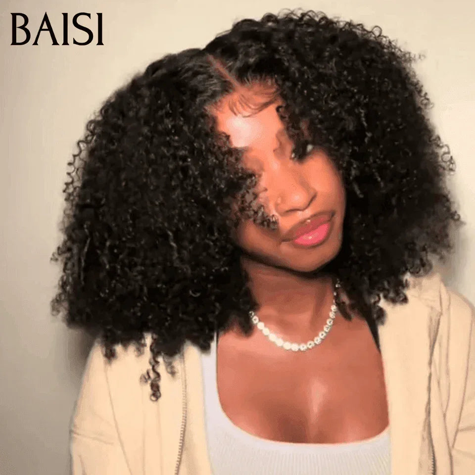 BAISI 4X4 Perruques de Luxe Volume 250% densité curly Wave double drawn mèches vièges 18 Pouces en 100% Cheveux Humains