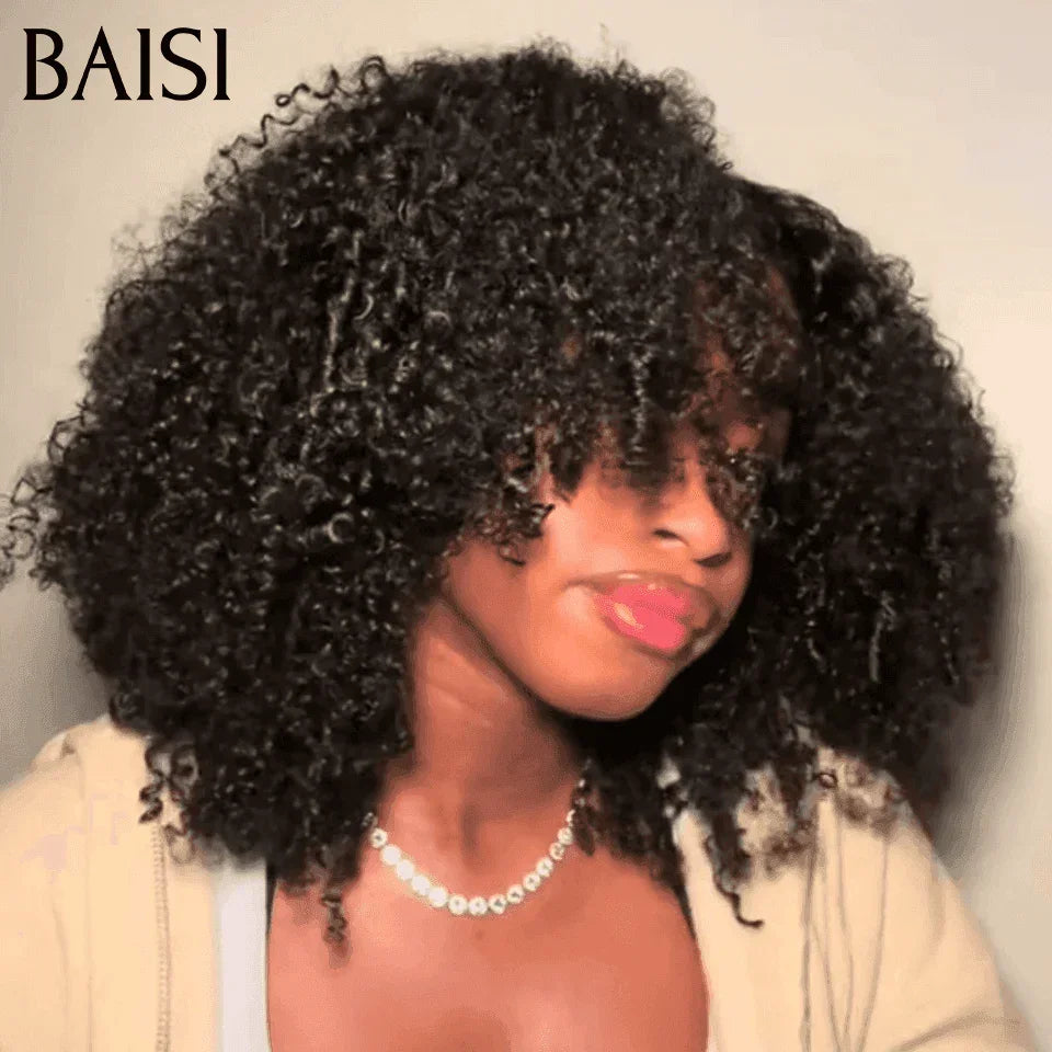 BAISI 4X4 Perruques de Luxe Volume 250% densité curly Wave double drawn mèches vièges 18 Pouces en 100% Cheveux Humains