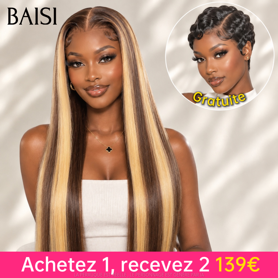 BAISI Achetez 1, recevez 2 139€ 13x4 lace frontal lisse 20 pouces miel et sans Colle pixie water wave en 100% Cheveux Humains
