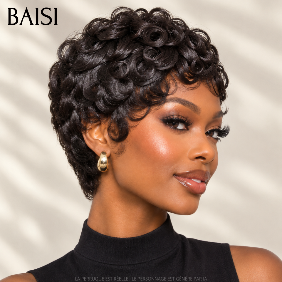 BAISI Compre 1 + 1 Grátis 149€ lace frontal lisa 13x4 24 polegadas e peruca pixie chioma finger wave em 100% cabelo humano verdadeiro