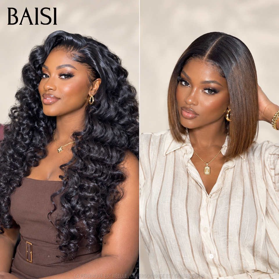 BAISI 1 Marron 99€ + 1 Noir 100€ 4x4 Lace Lisse 10 Pouces 1BT4# et human hair 20 Pouces ou 8 perruques Bob à moitié prix 259€ en France en 100% cheveux humains