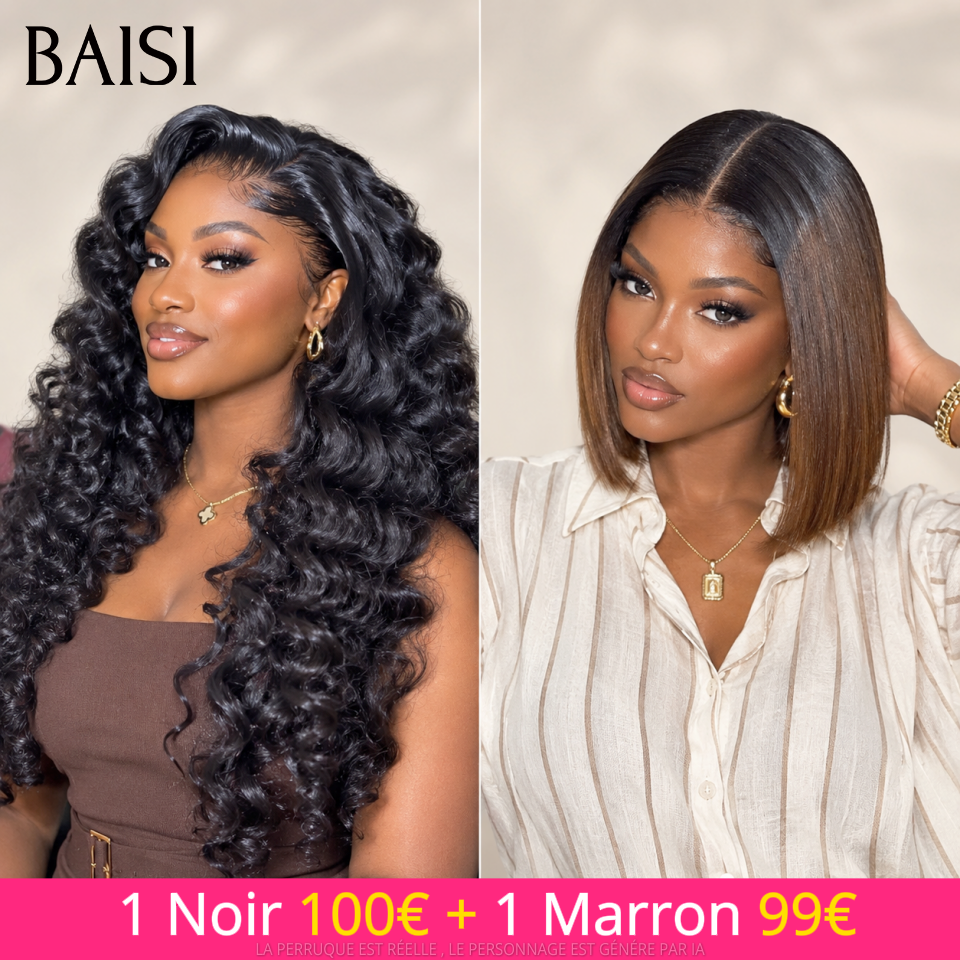 BAISI 1 Marron 99€ + 1 Noir 100€ 4x4 Lace Lisse 10 Pouces 1BT4# et human hair 20 Pouces ou 8 perruques Bob à moitié prix 259€ en France en 100% cheveux humains