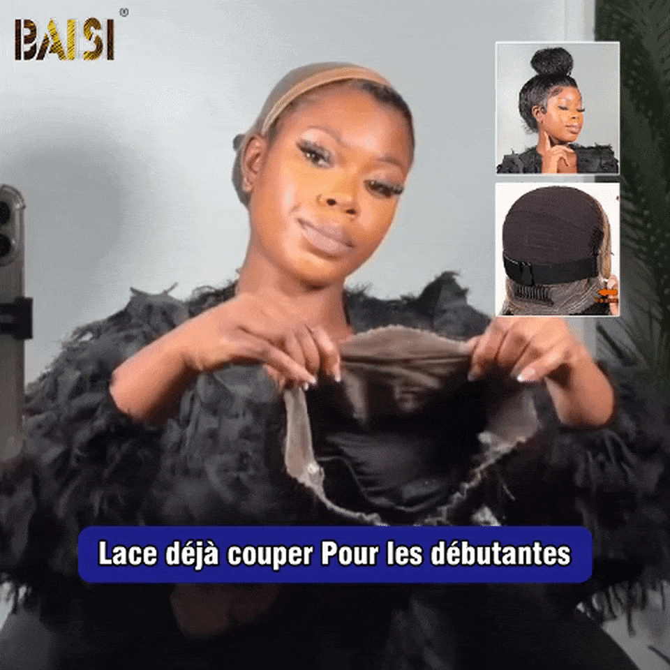 BAISI perruque Upgrade Invisible Strap 360 Frontal curly wave Lace frontale 360 invisible et réglable Pré-plucked Pas Besoin de Colle 250% densité en 100% Raw Hair Lace déjà couper