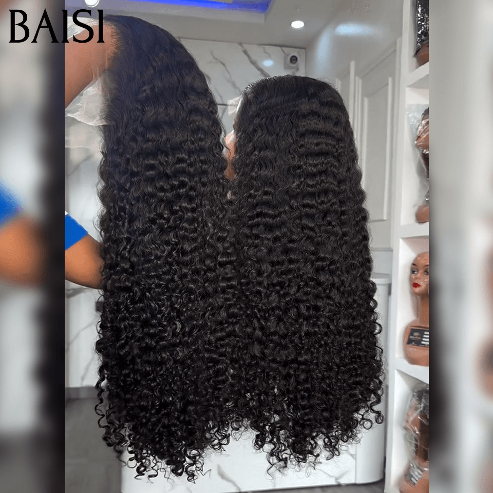 BAISI 13X4 Luxury Spring Curly Wave Wigs in BLACK Color Mix Honey 1B#27#A1 Made by hair double drawn virgin hair volume in 100% Human Hair
