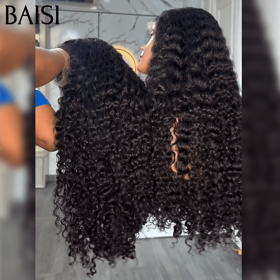 BAISI 13X4 Luxury Spring Curly Wave Wigs in BLACK Color Mix Honey 1B#27#A1 Made by hair double drawn virgin hair volume in 100% Human Hair