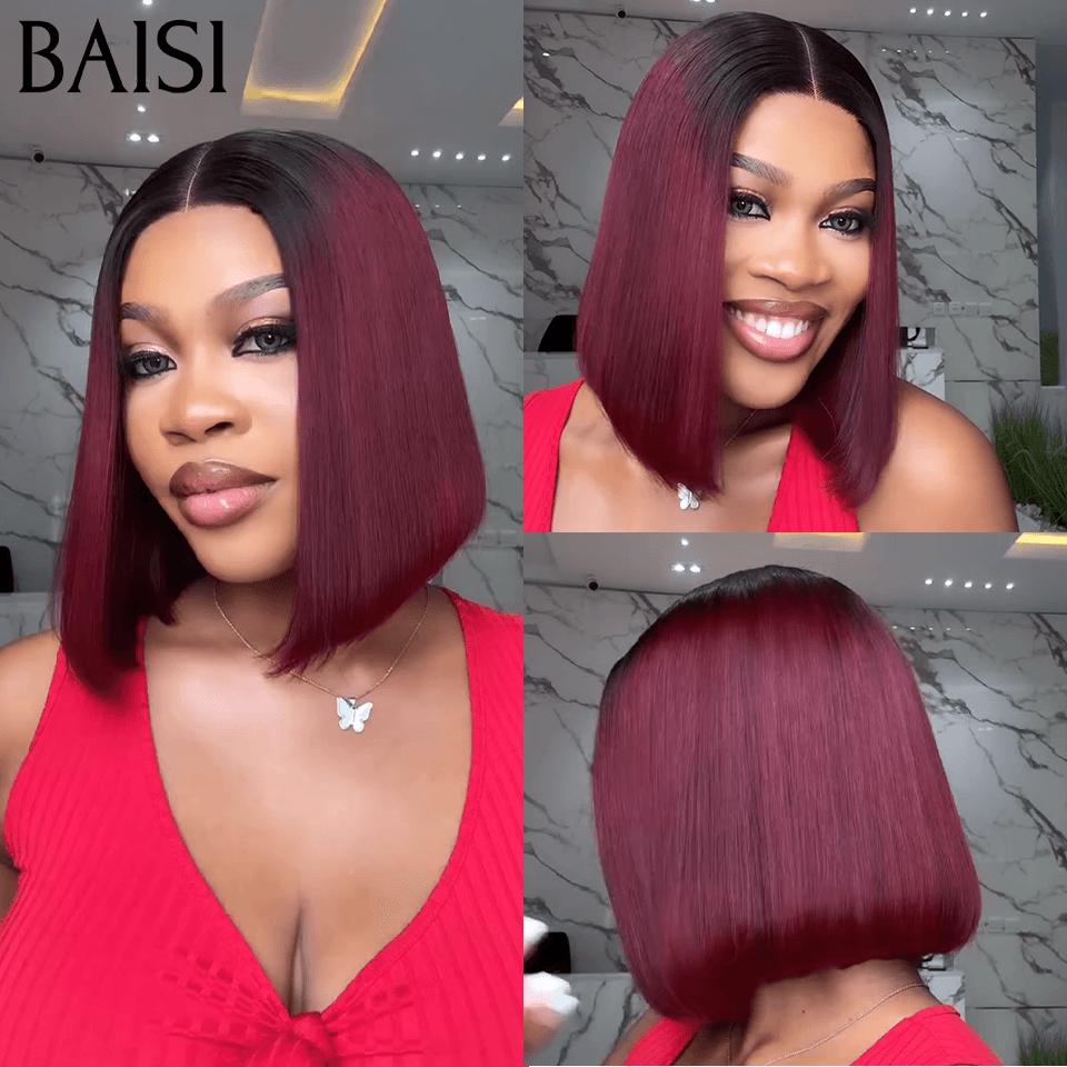 BAISI 4X4 Bob Perücke, natürlich, gerade, 25,4 cm, 200 % Dichte C