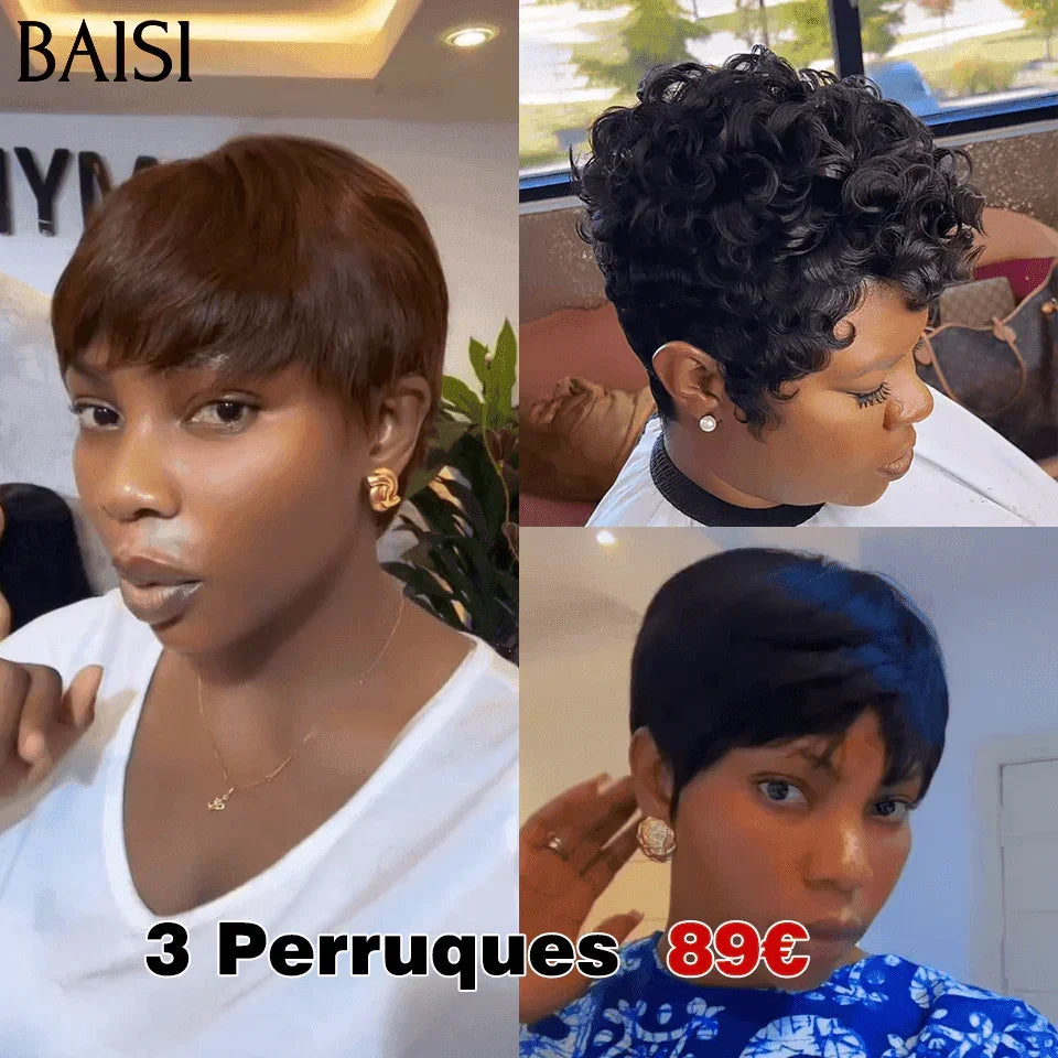 BAISI Lot De 3 perruques 89€ et 6 Perruques Abordable 210 Euro En 100% Cheveux Humains