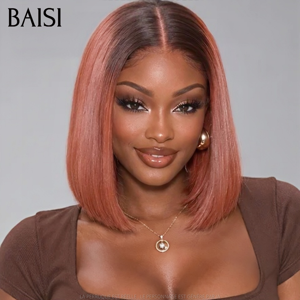BAISI 2X6 lace closure perruque Lisse Bob en couleur 4T33# Couleurs personnalisées 250% Densité SDD BONE Straight 100% Vietnam Hair en 100% Cheveux Humains