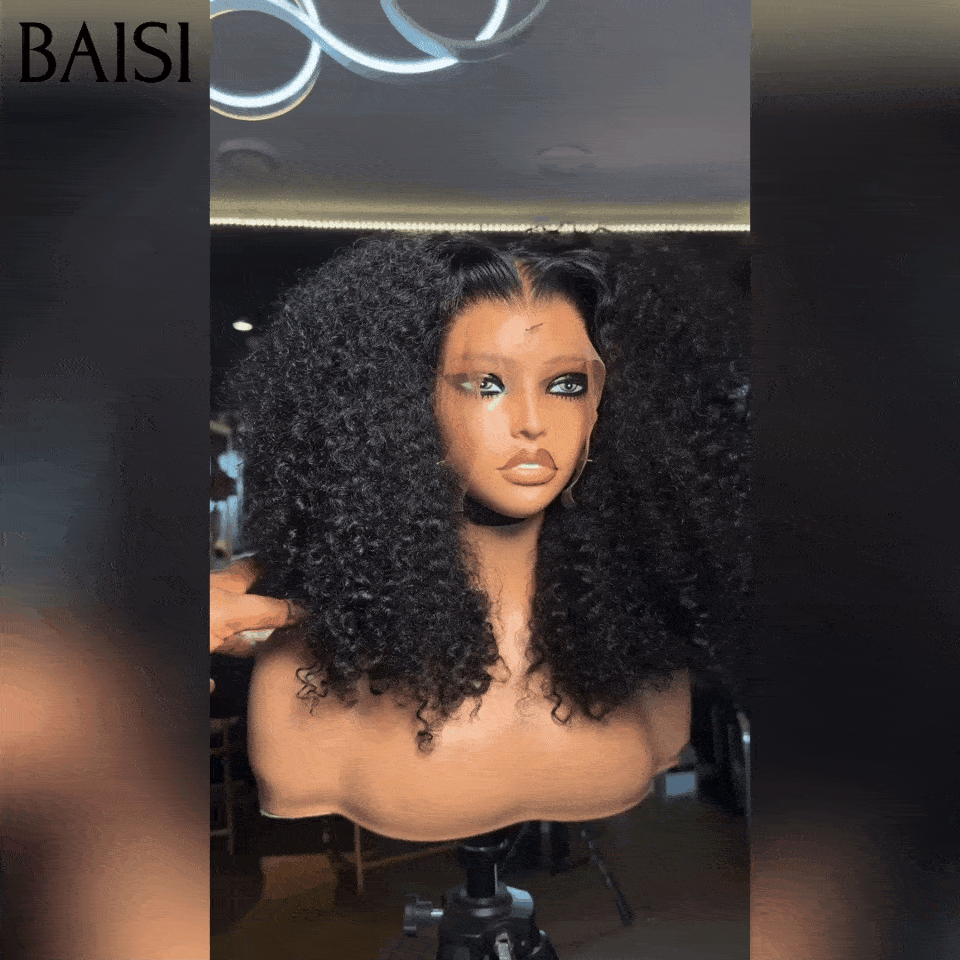 BAISI T part lace perruque Afro Curly Wave avec 18 pouces naturel 300% densité plus de 20 ans d' utilisations 100% vrais cheveux humains FR20