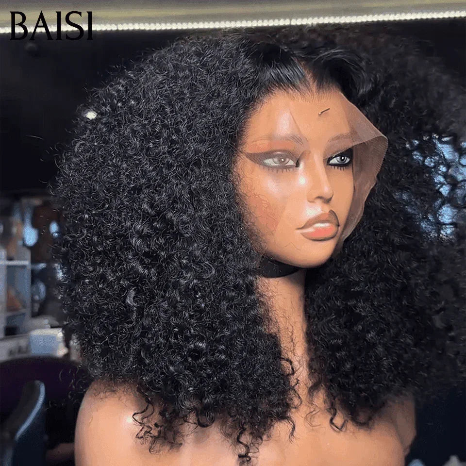 BAISI T part lace perruque Afro Curly Wave avec 18 pouces naturel 300% densité plus de 20 ans d' utilisations 100% vrais cheveux humains FR20
