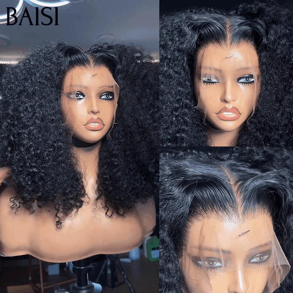 BAISI T part lace perruque Afro Curly Wave avec 18 pouces naturel 300% densité plus de 20 ans d' utilisations 100% vrais cheveux humains FR20