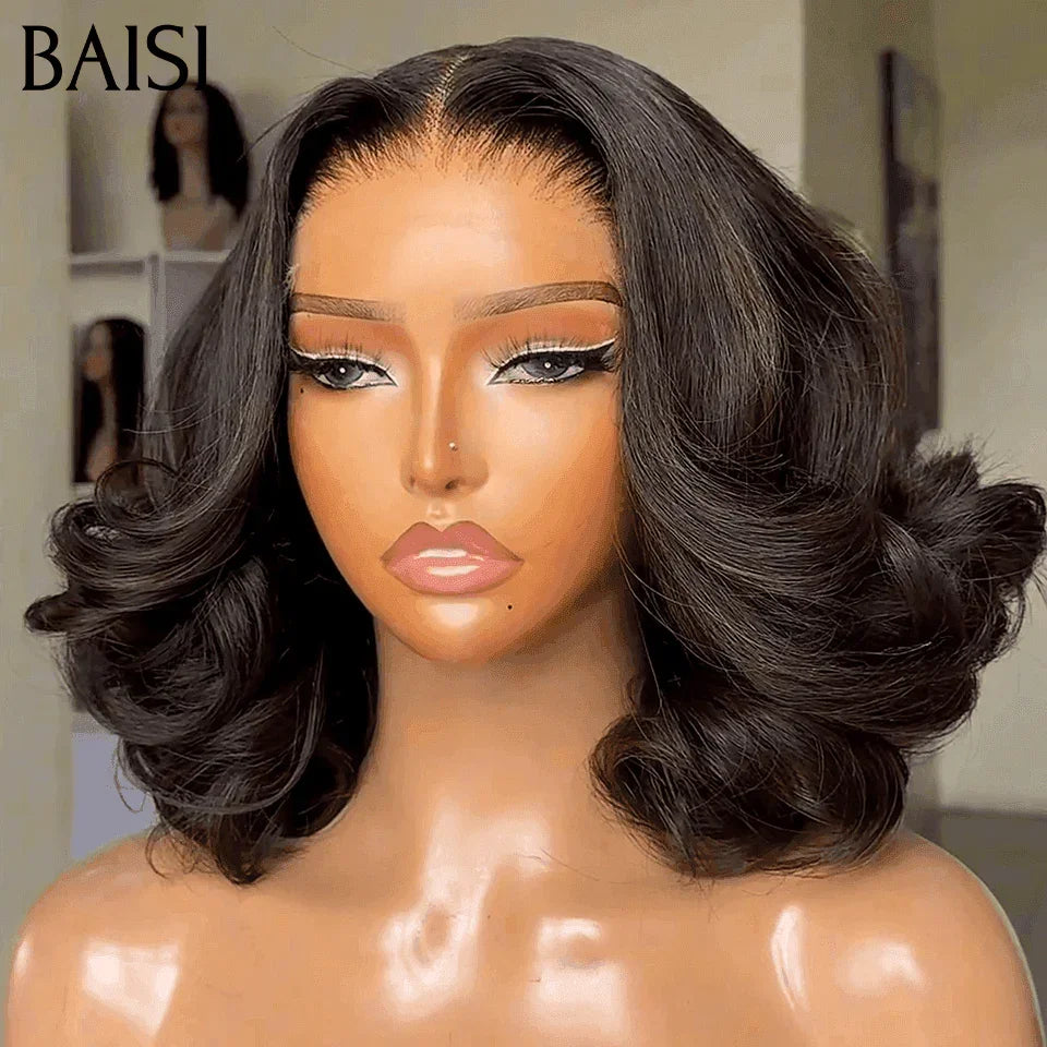 BAISI Perruque Pixie 4X4 Egg Curls Raie sur le côté noir 1B# 98€ en 100% Cheveux Humains