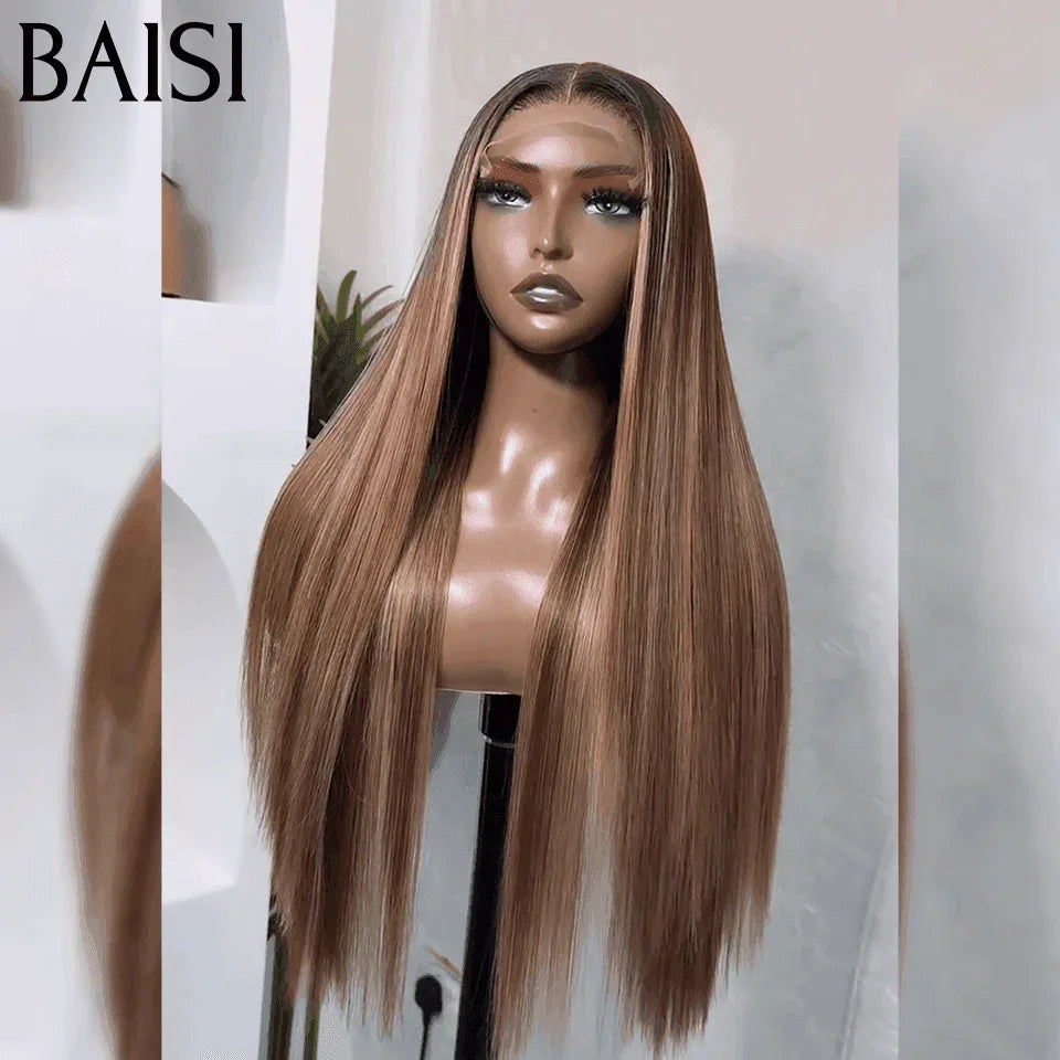 BAISI 4x4 Perruque Lisse Couleurs personnalisées marron mixte miel 4#27# 179€ de luxe 250% densité en 100% Cheveux Humains VIP100