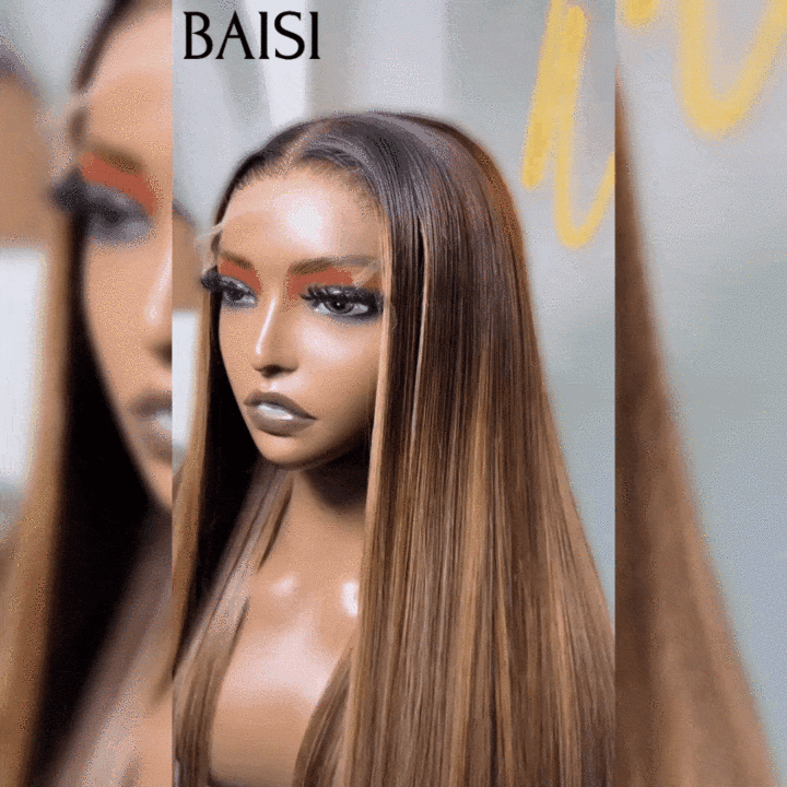BAISI 4x4 Perruque Lisse Couleurs personnalisées marron mixte miel 4#27# 179€ de luxe 250% densité en 100% Cheveux Humains VIP100