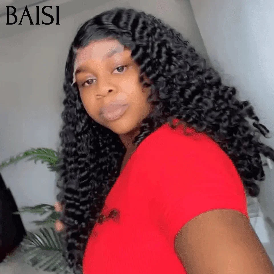 BAISI 4X4 Perruques de Luxe Volume 250% densité noir Curly Wave double drawn mèches vièges en 100% Cheveux Humains