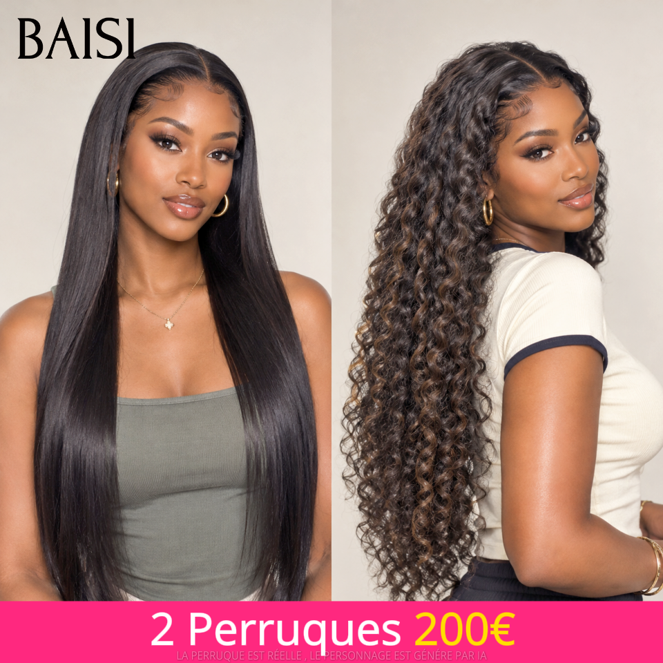 BAISI LOT DE LA BLACK FRIDAY Promo 2 Perruques 200€ en Prix en Gros lace frontal Lisse et curly wave 100% vrais cheveux humains