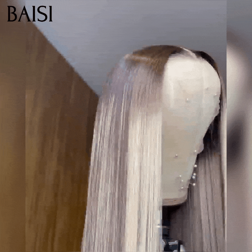 BAISI Collection Poivre et Sel 13x4 Perruque En couleur personnalisées Grise mixte 70# Lisse Sans Colle Lace déjà couper Facile à Porter en 100% Cheveux Humains B