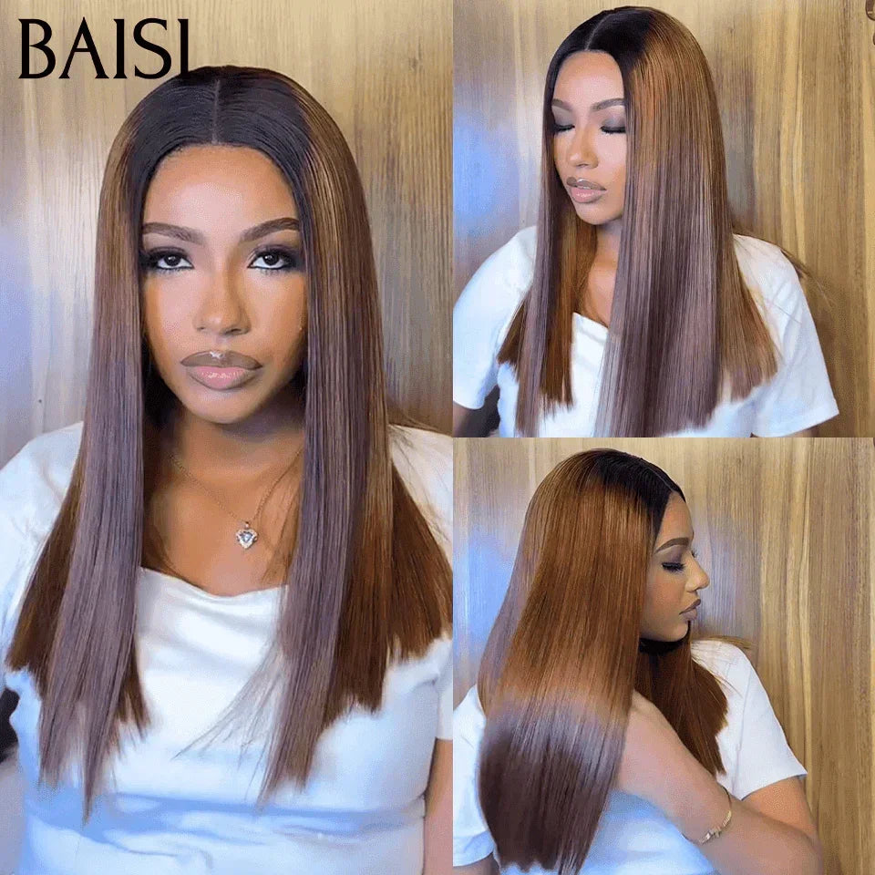 BAISI 300% densité Perruques de Luxe SDD BONE Straight 100% Viêtnam Hair 2X6 Lace Perruque Lisse 16 Pouce en couleur 1B#4 marron