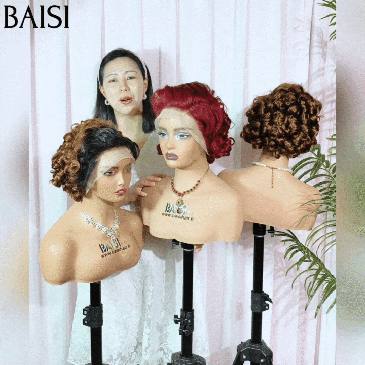 Parrucca BAISI 13X4 Pixie Egg Curls con riga laterale 3 colori borduex 99J# o marrone 1B4# o misti in capelli umani al 100% VIP100