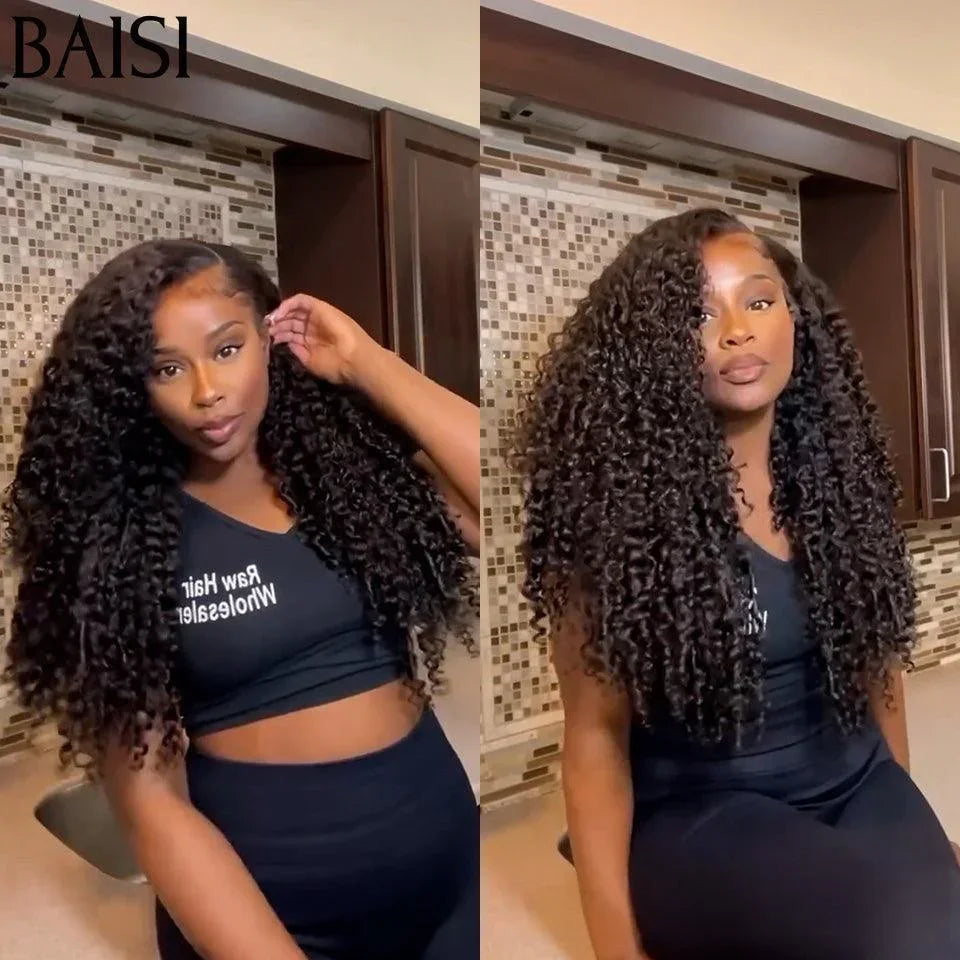 BAISI 4X4 Perruques 20 pouces 185€ de Luxe Volume 200% densité noir Curly Wave double drawn mèches vièges en 100% Cheveux Humains FR20