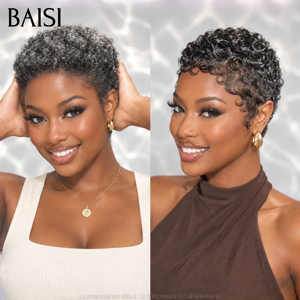BAISI 1 Acheté + 1 Gratuite = 69€ prix Abordable afro et finger wave sans colle sans lace facile à porter en 100% vrais cheveux humains