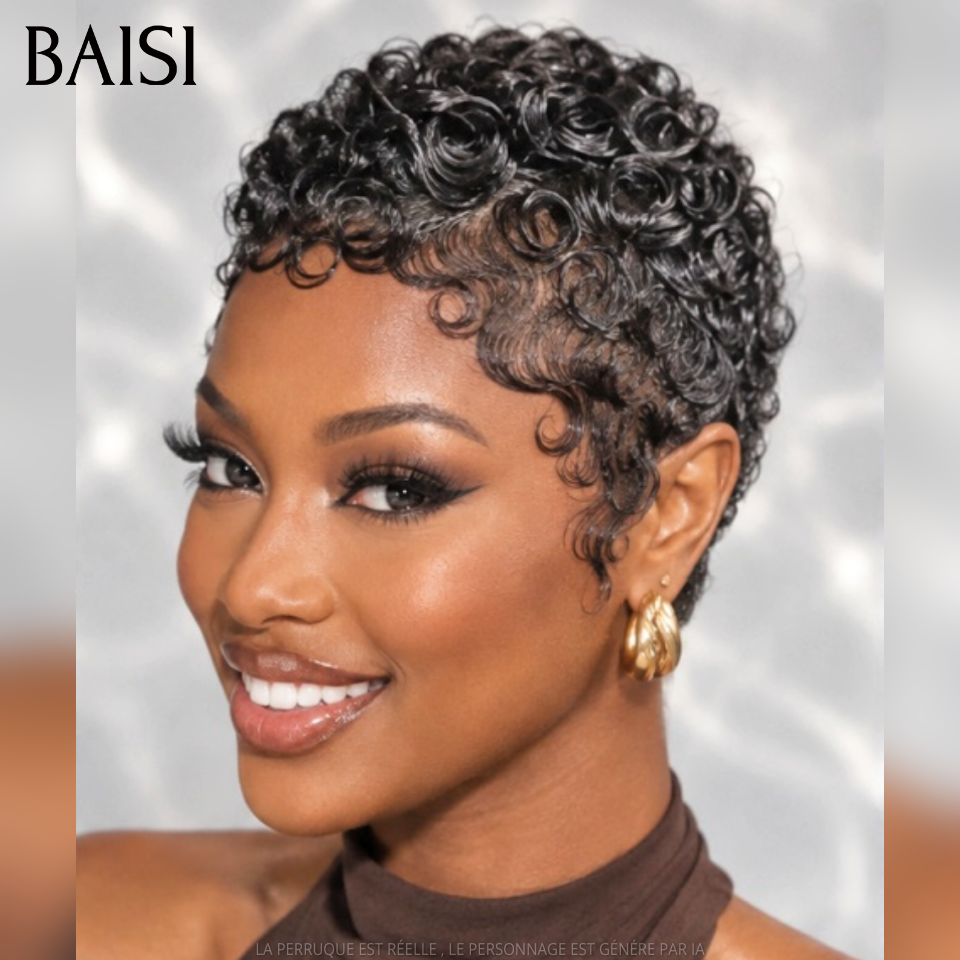 BAISI 1 Acheté + 1 Gratuite = 69€ prix Abordable afro et finger wave sans colle sans lace facile à porter en 100% vrais cheveux humains