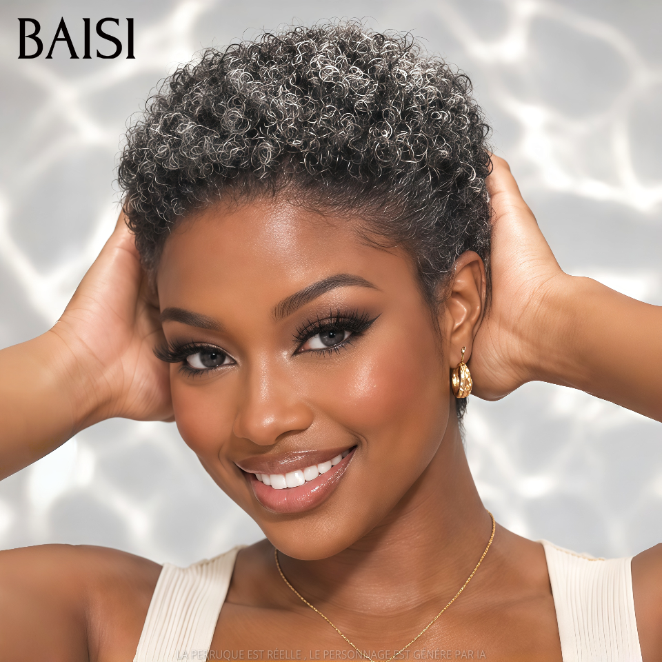 BAISI 1 Acheté + 1 Gratuite = 69€ prix Abordable afro et finger wave sans colle sans lace facile à porter en 100% vrais cheveux humains