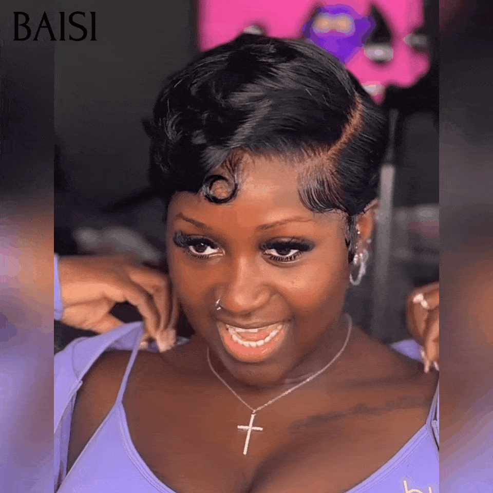 BAISI Prix aujourd'hui 55€ Perruque pixie 13X4 lace Frontale en 100% Cheveux Humains Livraison Partout FR38