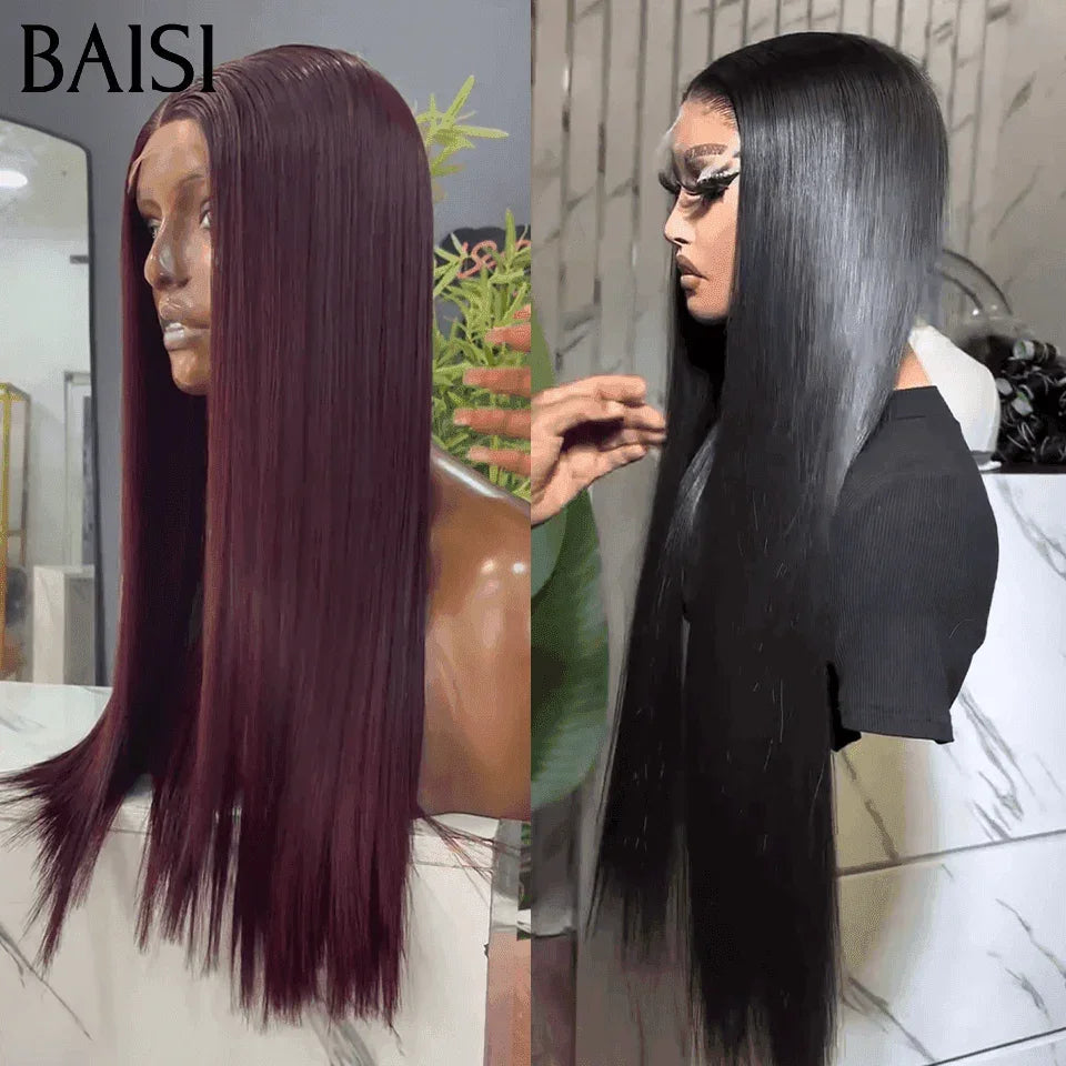 BAISI 2 perruques 100% Vietnam Hair 4X4 lace Lisse noir et 99J# de luxe moitié prix 259€ 250% densité en 100% cheveux humains MP50
