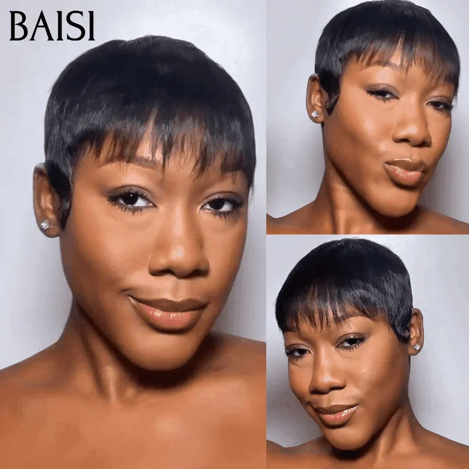 BAISI perruque 46€ TVA 0€ sans Colle sans lace NOIR en 100% Cheveux Humains