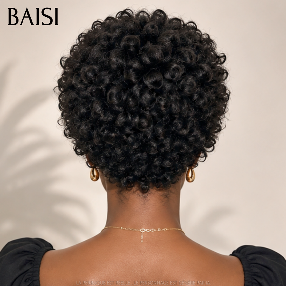 BAISI Arrivage Promo 64€ Facile à porter 13x4 lace frontal curly wave pixie avec coiffure tressée natte en 100% Cheveux Humains