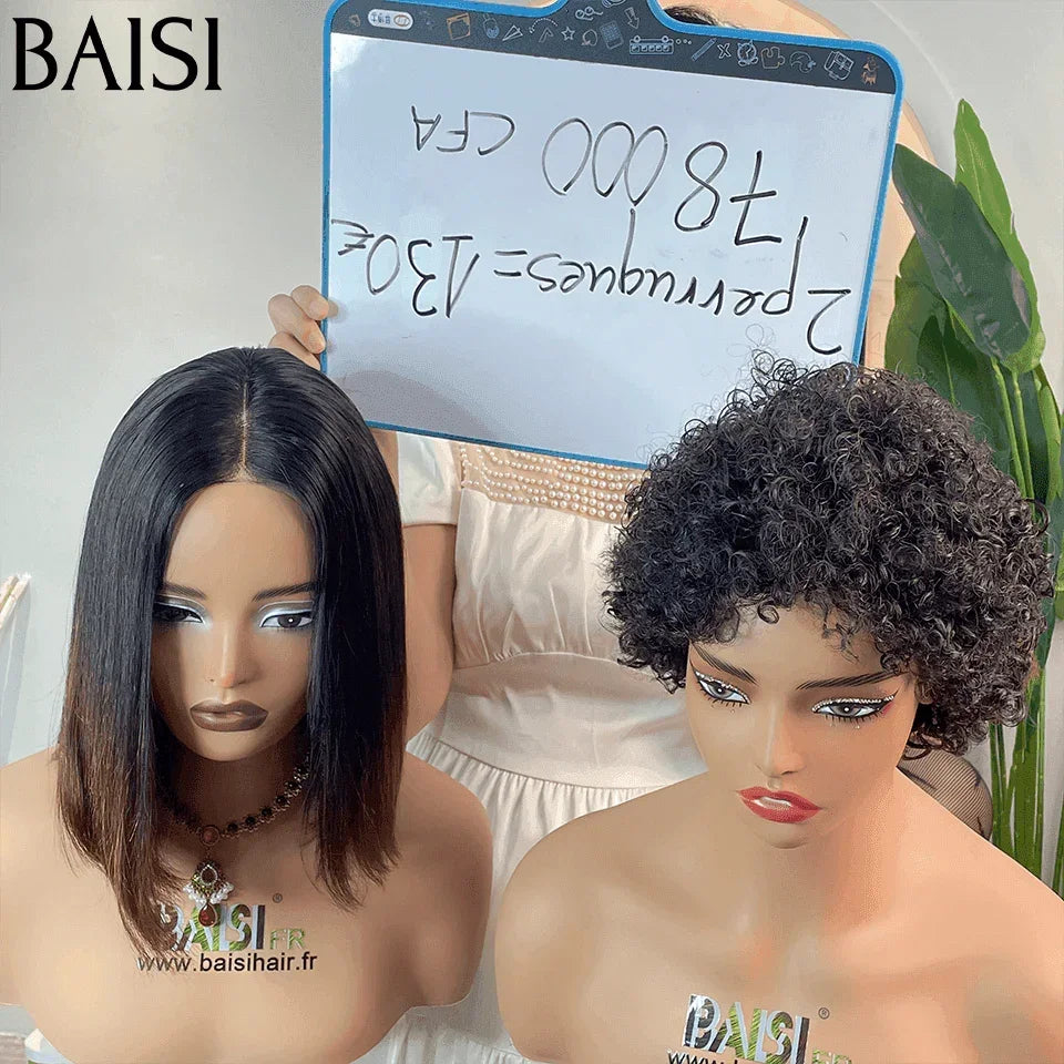 BAISI 2 perruques 18 pouce Lisse et 8 pouce deep wave 179€ ou 2X6 lace 1B4# 10 Pouces et sans lace pixie curly wave en 100% cheveux humains à moitié prix mp50