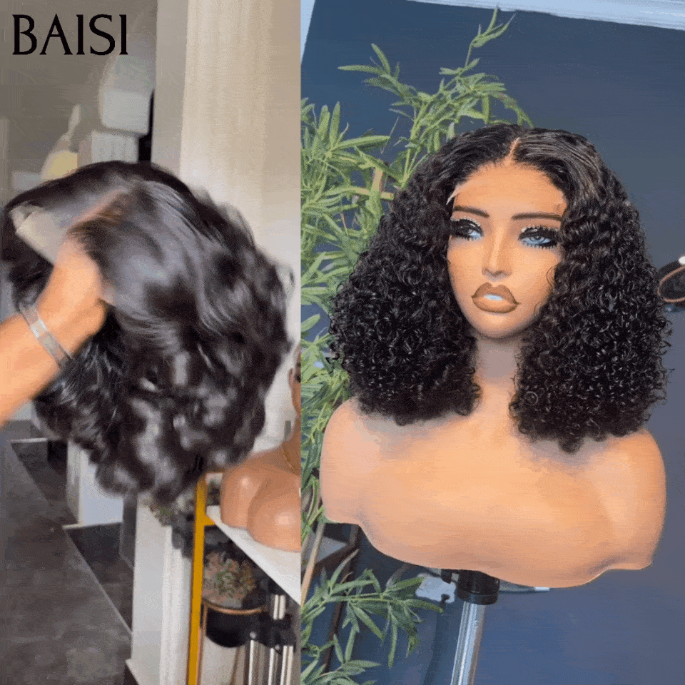 BAISI Promo bouclés 74€ LOT de 2 perruques à moitié prix 150€ avec 4X4 lace curly wave 14 Pouces et egg wave 10 pouces en 100% cheveux humains FR20