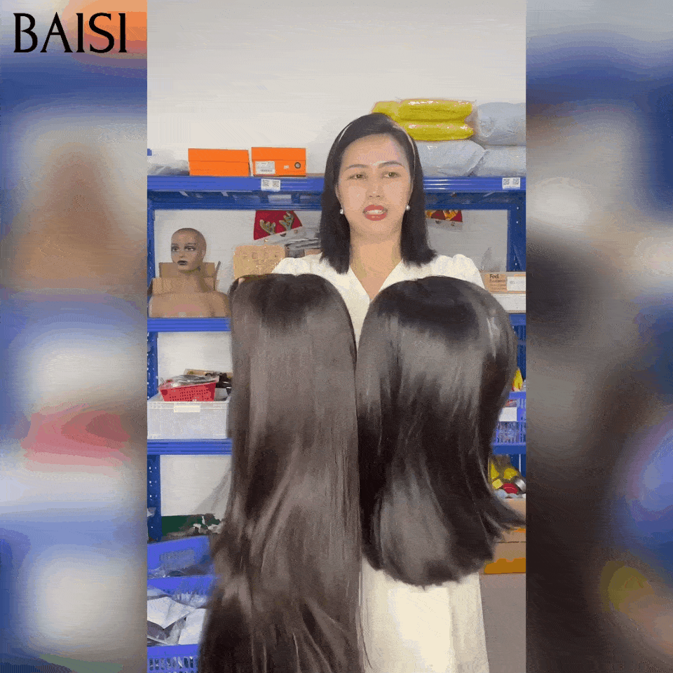 BAISI Perruques de Luxe 2X6 Lace Perruque BOB Noir Lisse en 100% Cheveux Humains Vietnam Hair 300% densité plus de 20 ans d' utilisations
