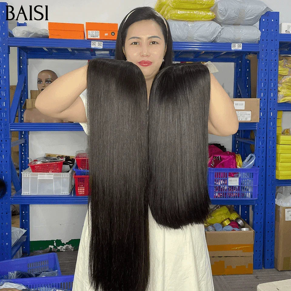 BAISI Perruques de Luxe 2X6 Lace Perruque BOB Noir Lisse en 100% Cheveux Humains Vietnam Hair 300% densité plus de 20 ans d' utilisations