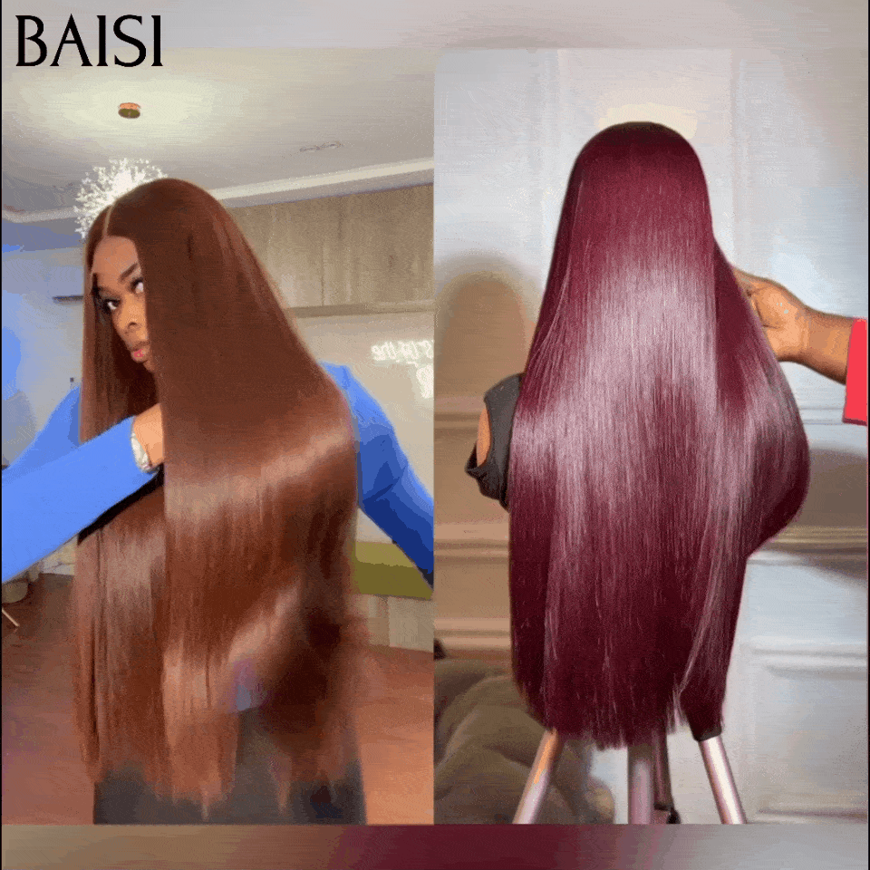 BAISI 2 perruques SDD BONE STRAIGHT 100% Vietnam Hair 2 Couleur Marron4# et Bordeaux 1B99J# 4X4 lace de Luxe Lisse 30 Pouces en 100% cheveux humains à moitié prix FR38