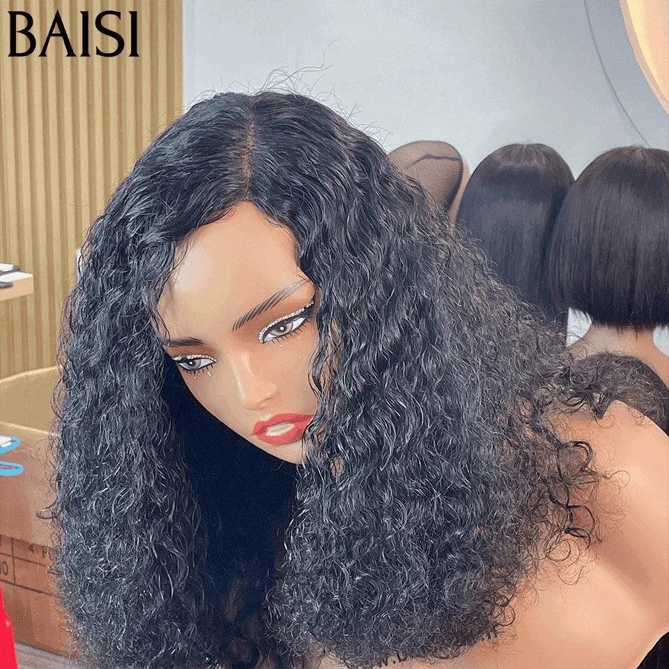 BAISI 5X5 Perruques 18 pouces 139€ de Luxe Volume 300% densité noir Curly Wave double drawn mèches vièges en 100% Cheveux Humains FR38